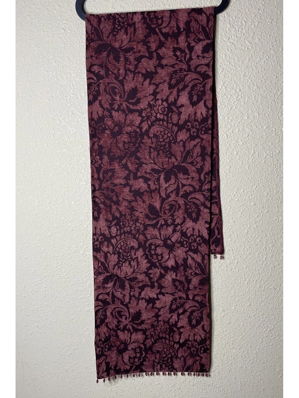 Burgundy Semi Velvet Floral Table Runner Rectangle w/ Beaded Edge